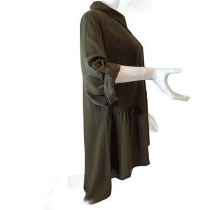City Chic Tunic Top Military Green 16 High Low Button Front Collar 3/4 Sleeve NW